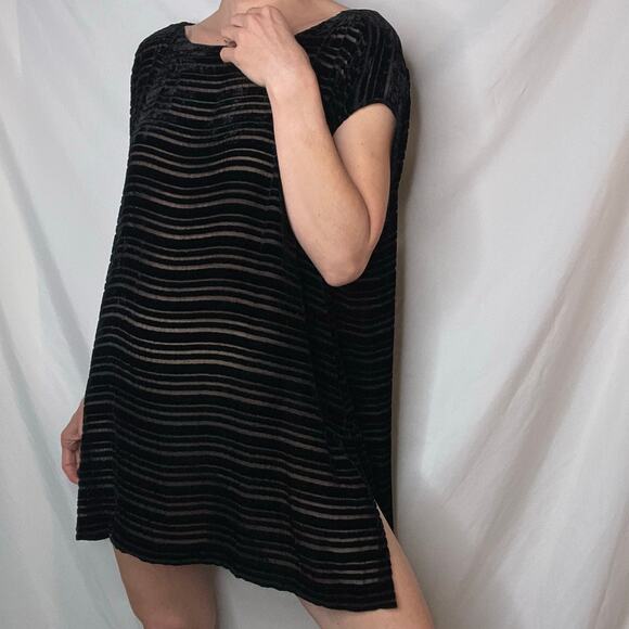 Eileen Fisher velvet burnout tunic blouse mini dress black oversized silk blend - Picture 11 of 17